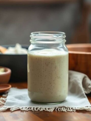 gluten-free sourdough starter on a wooden countertop