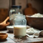 gluten-free sourdough starter on a wooden countertop