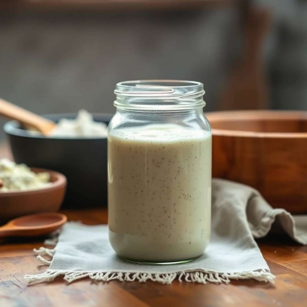 gluten-free sourdough starter on a wooden countertop