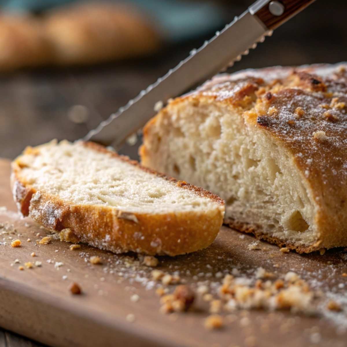 Gluten free bread loaf sliced on a cutting board