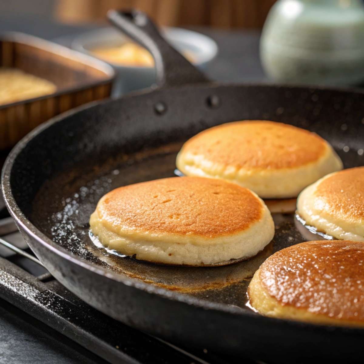 Fluffy gluten free hotcakes cooking to golden perfection