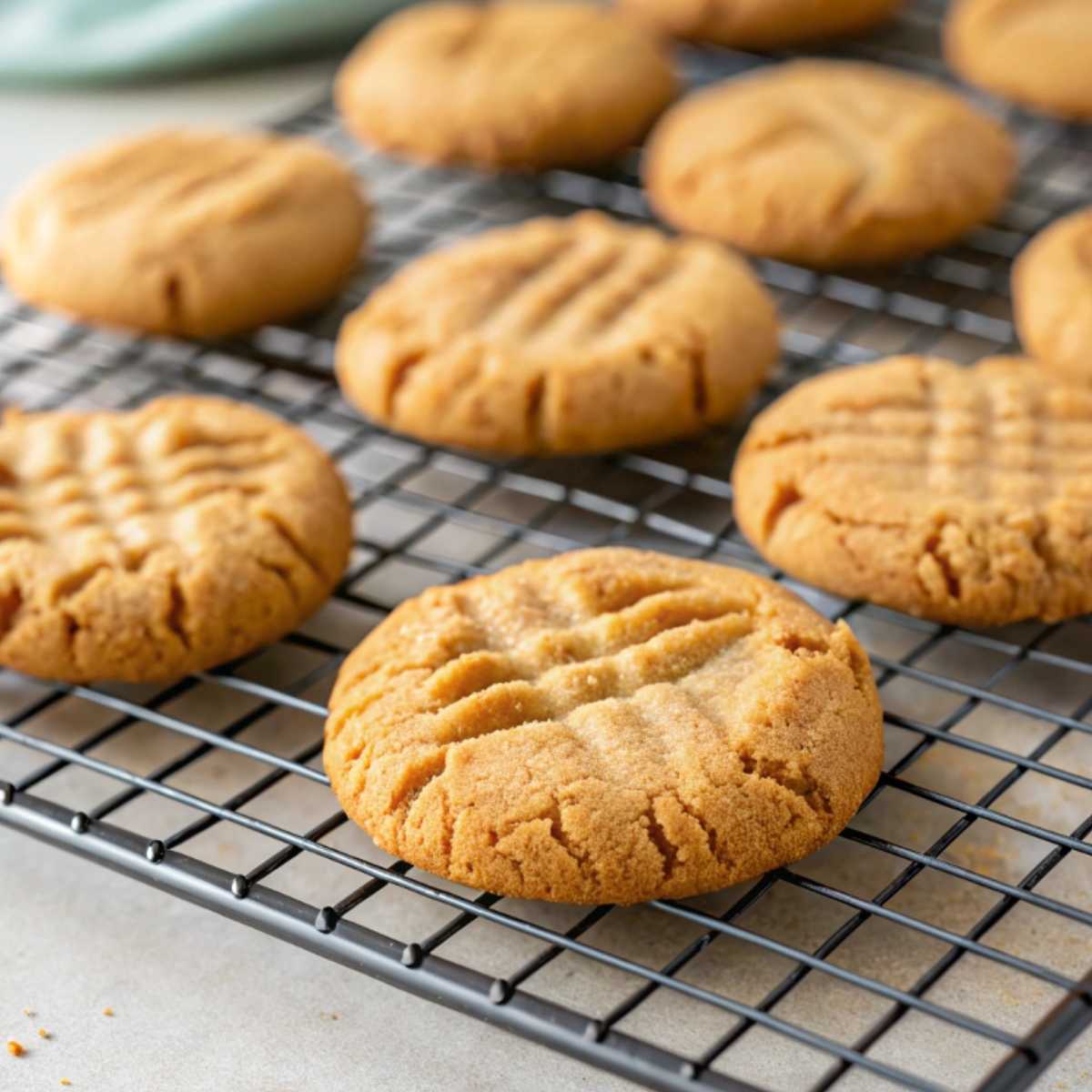 Freshly baked gluten free peanut butter cookies cooling