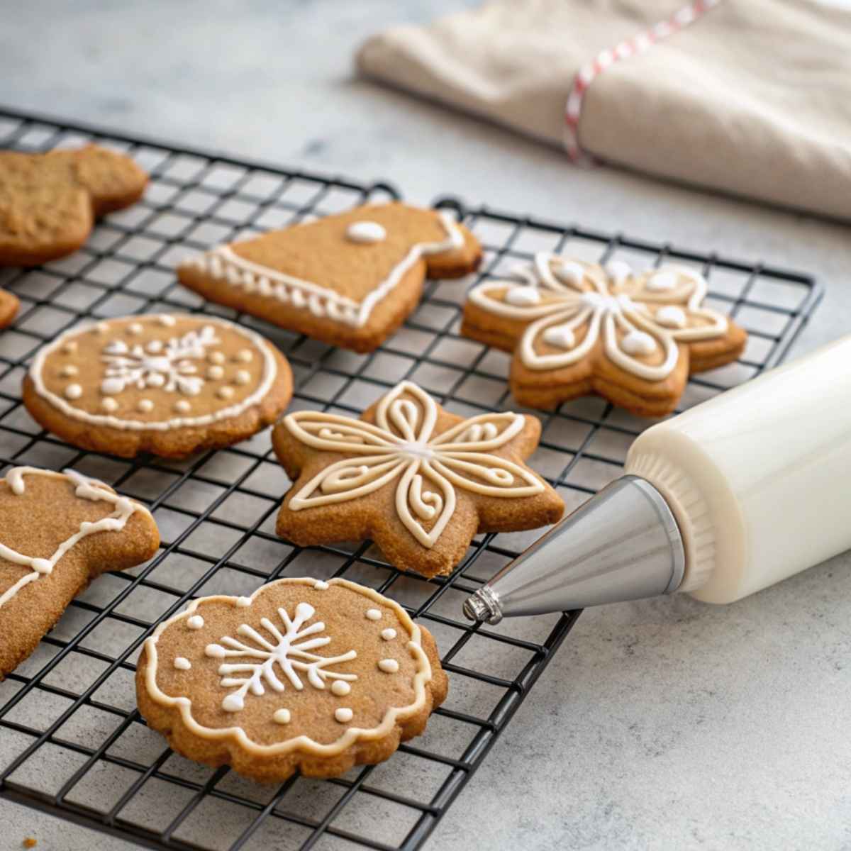 Gluten free gingerbread biscuits cooling on a rack