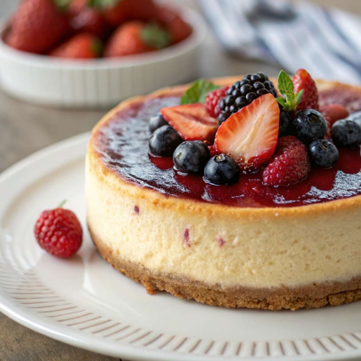 Gluten free cheesecake with berry topping