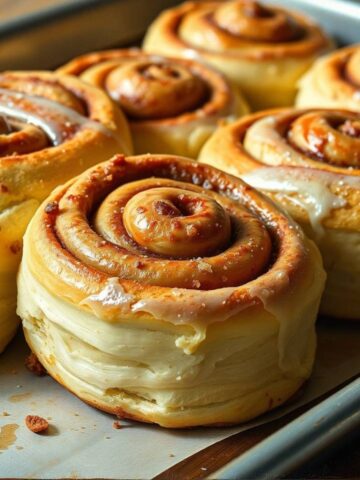 a tray of freshly baked gluten-free cinnamon rolls