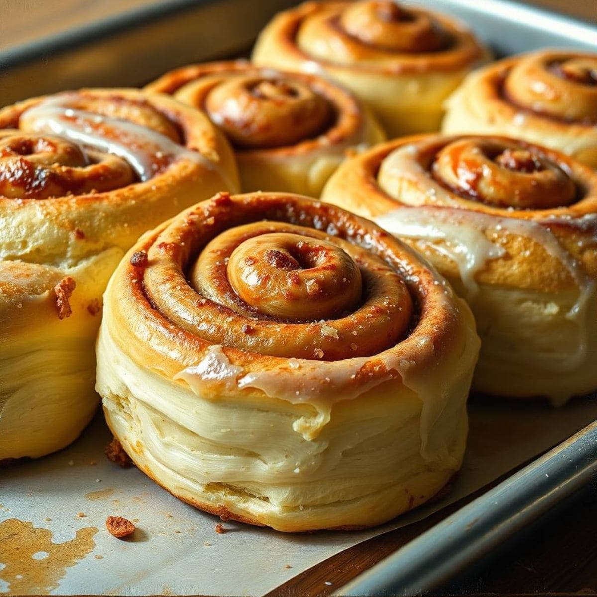 a tray of freshly baked gluten-free cinnamon rolls