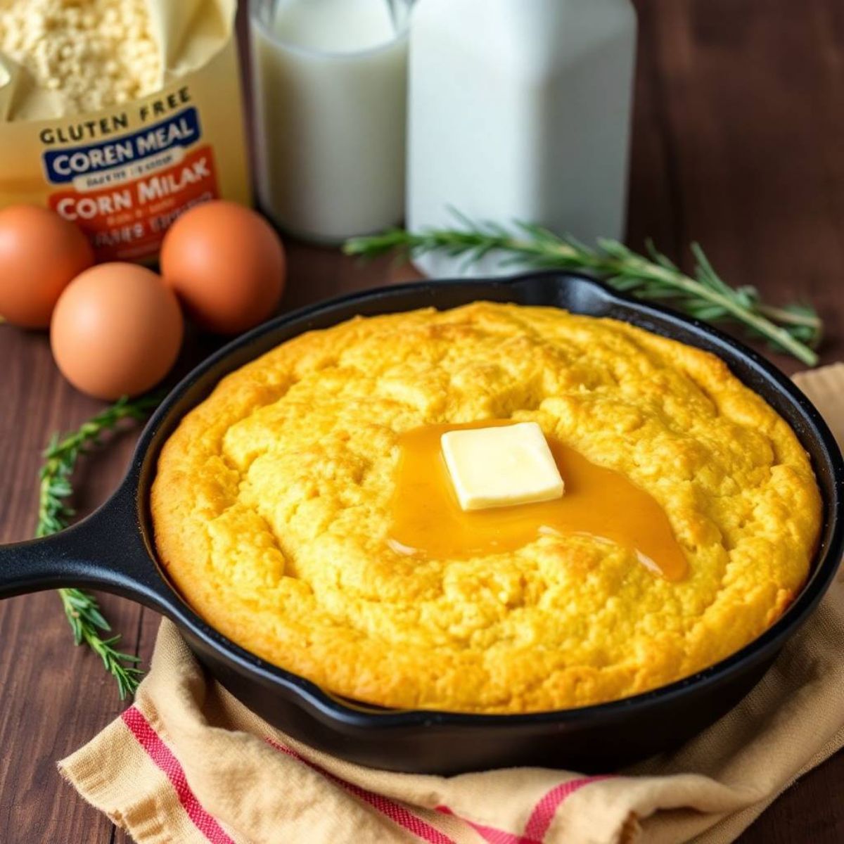 baked gluten-free cornbread, golden and slightly crisp on the edges