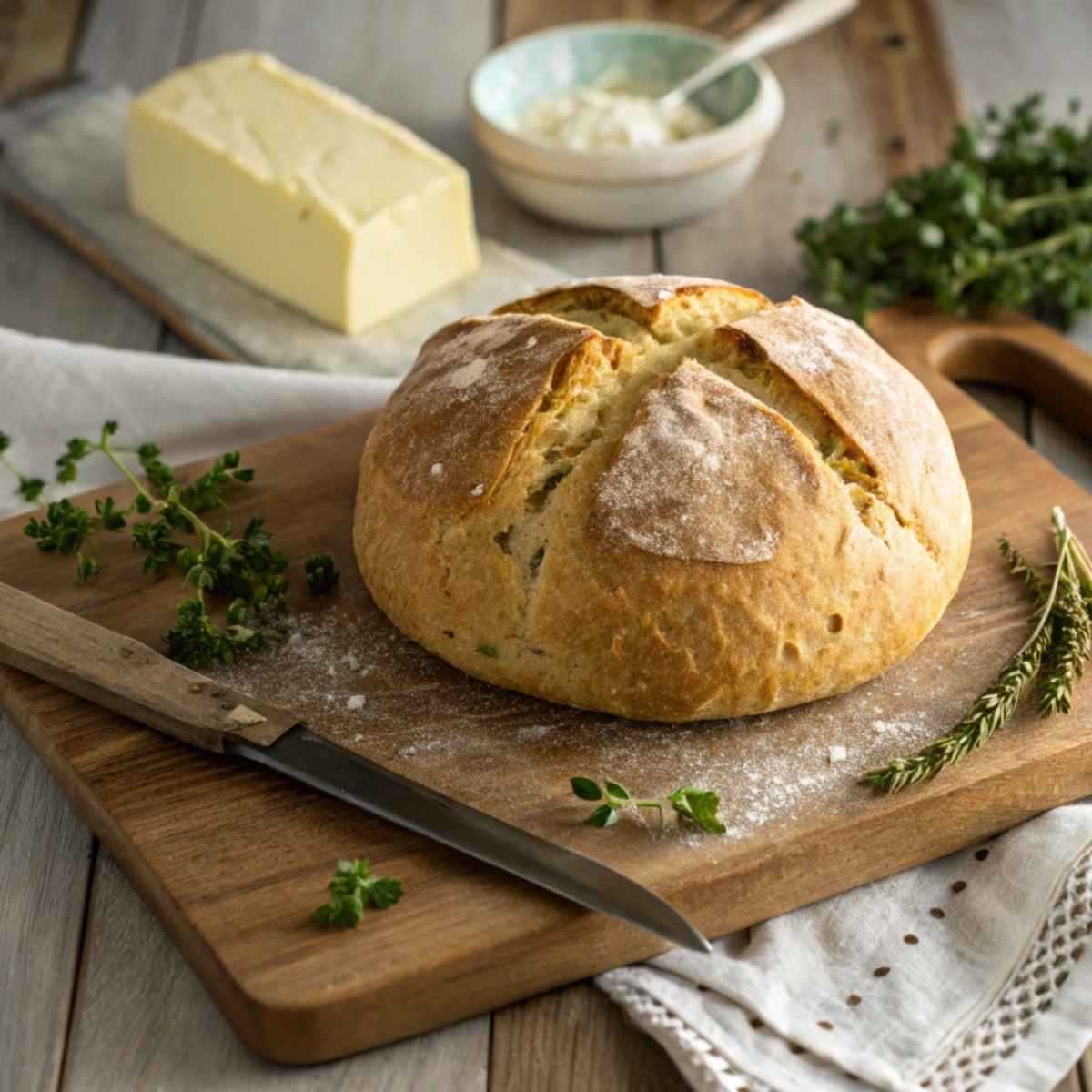 Gluten free Irish soda bread loaf on a cutting board