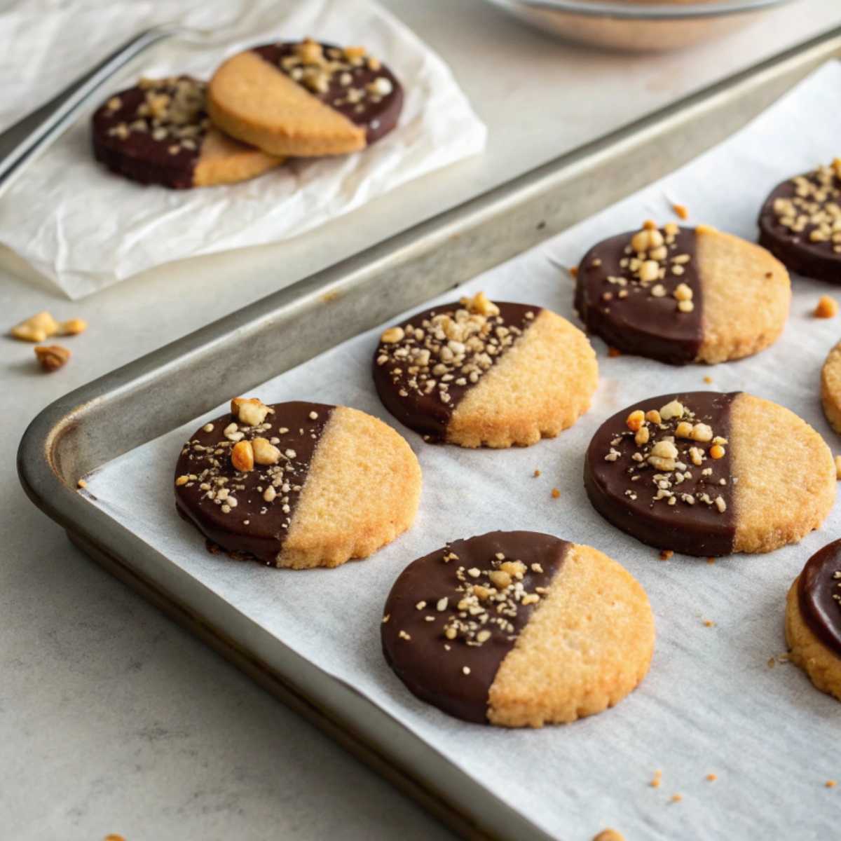 Chocolate-dipped gluten free shortbread cookies