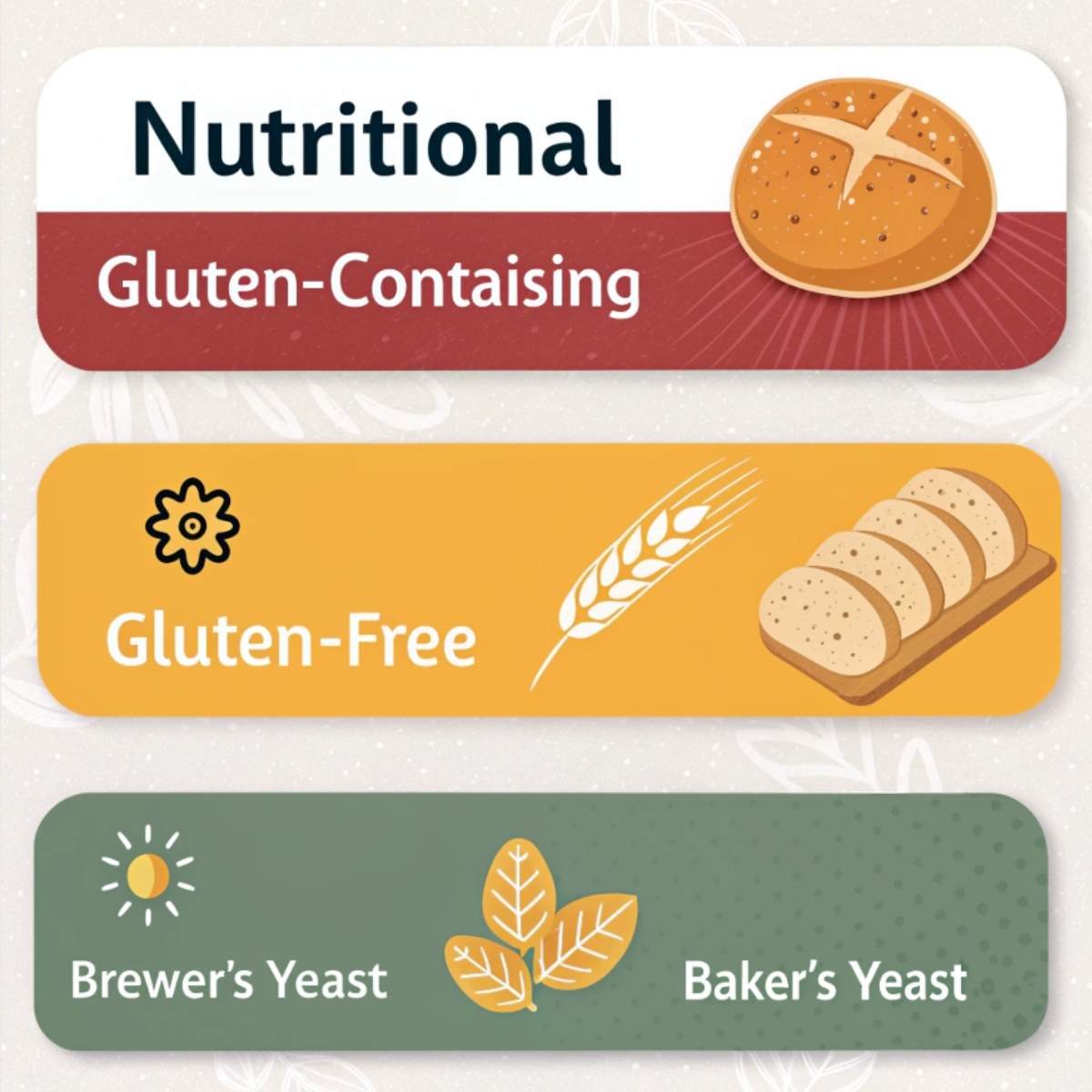 Infographic showing different types of yeast and their gluten content