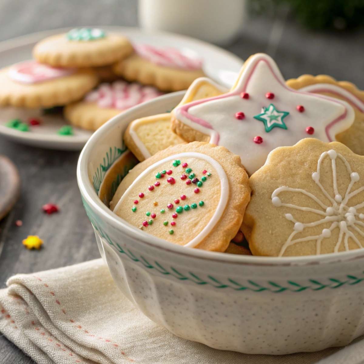 Gluten free sugar cookies on a bowl