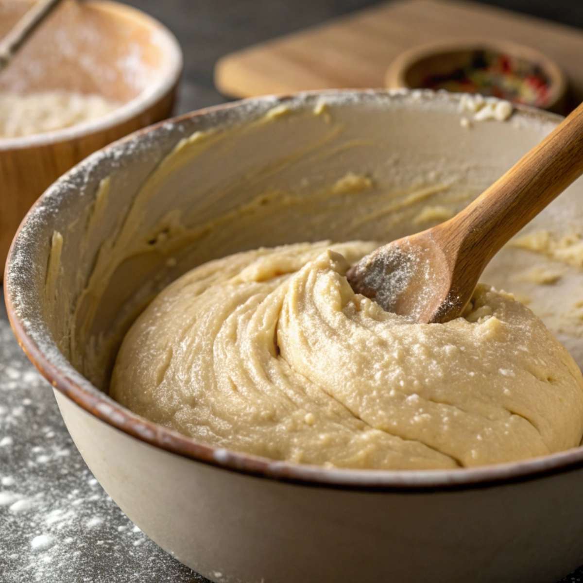 Gluten free yeast free bread dough in a bowl