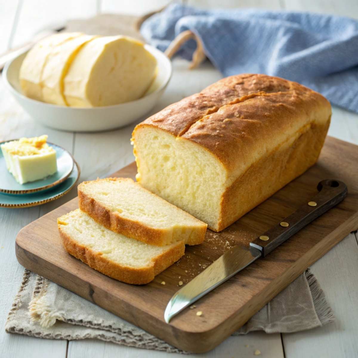 A sliced loaf of gluten free bread on a wooden board