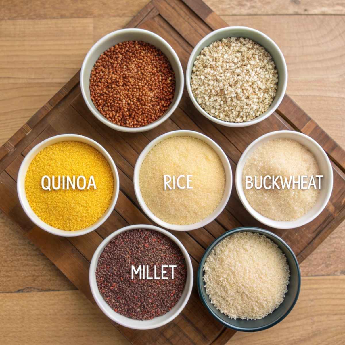  Gluten-free grains including quinoa, rice, and buckwheat