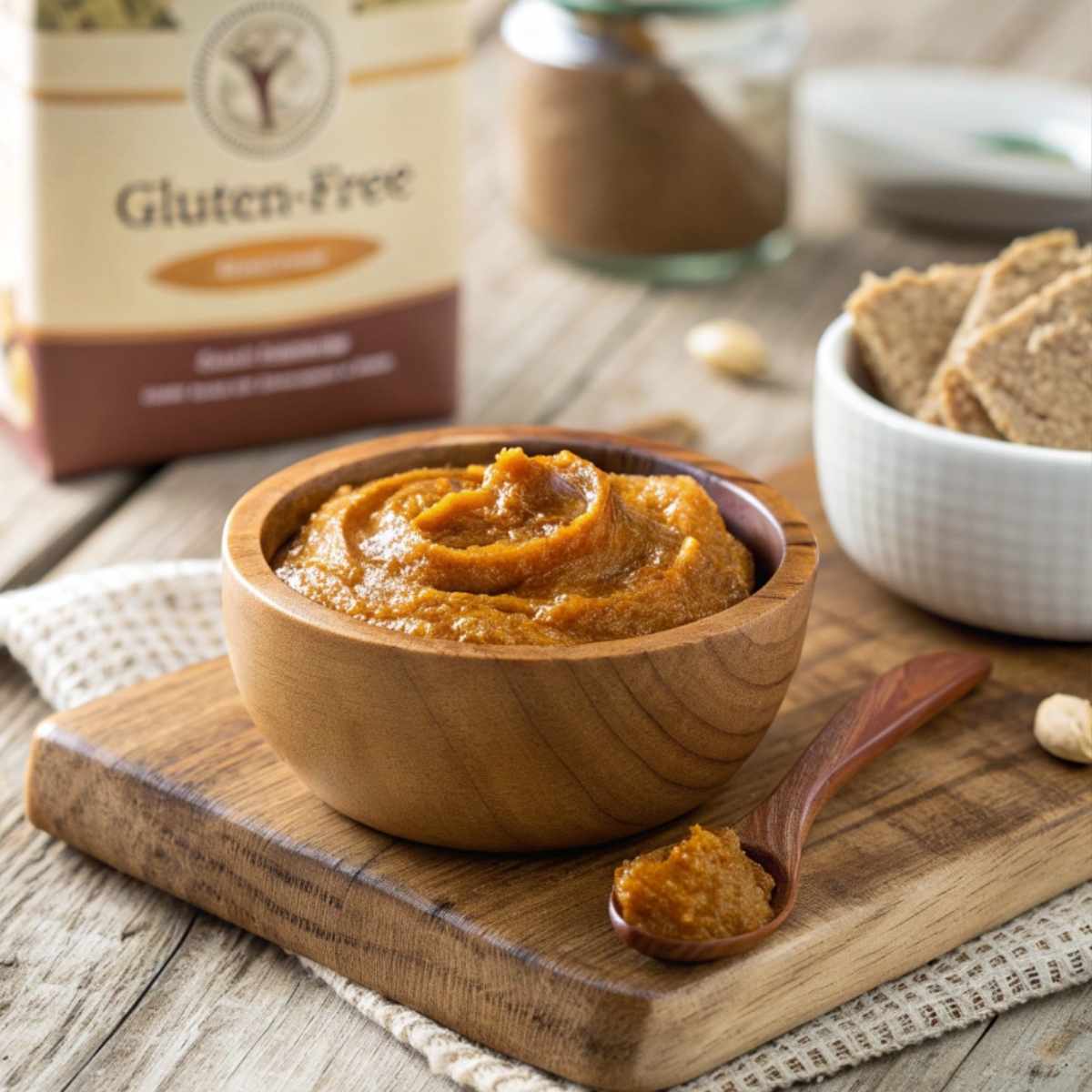 Yeast extract paste in a bowl with gluten-free label