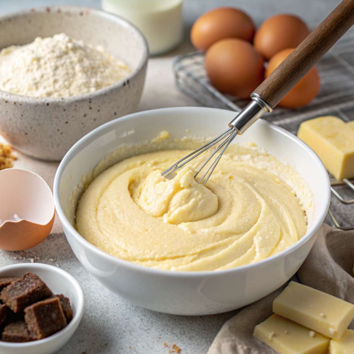 Gluten free cheesecake batter being mixed