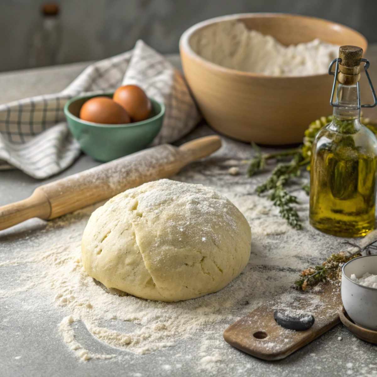 Gluten free bread dough being mixed in a bowl