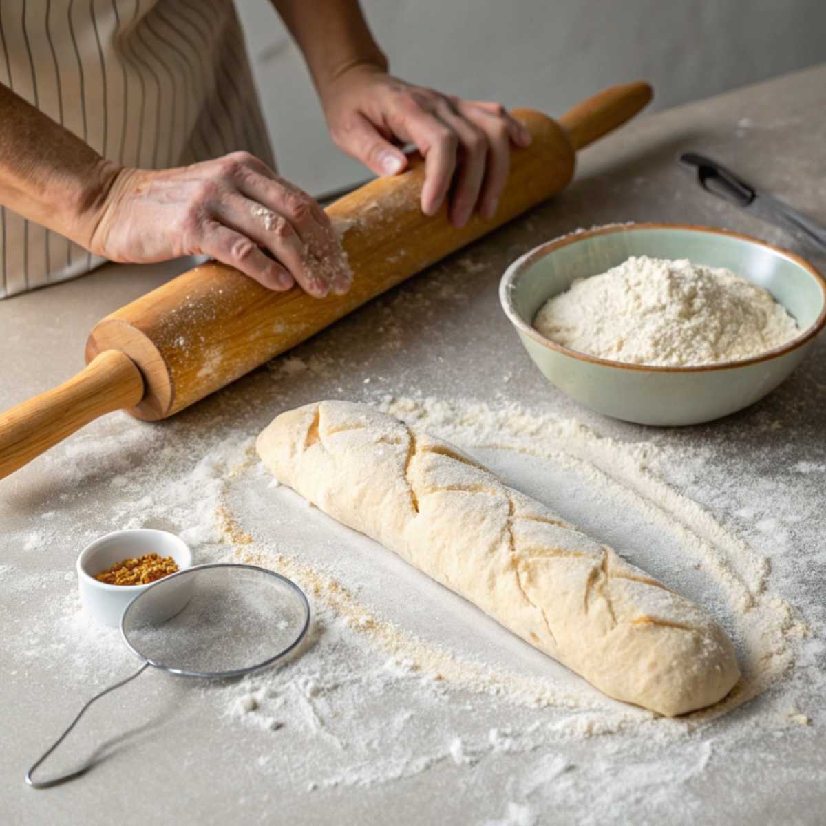 Shaping gluten free French bread dough