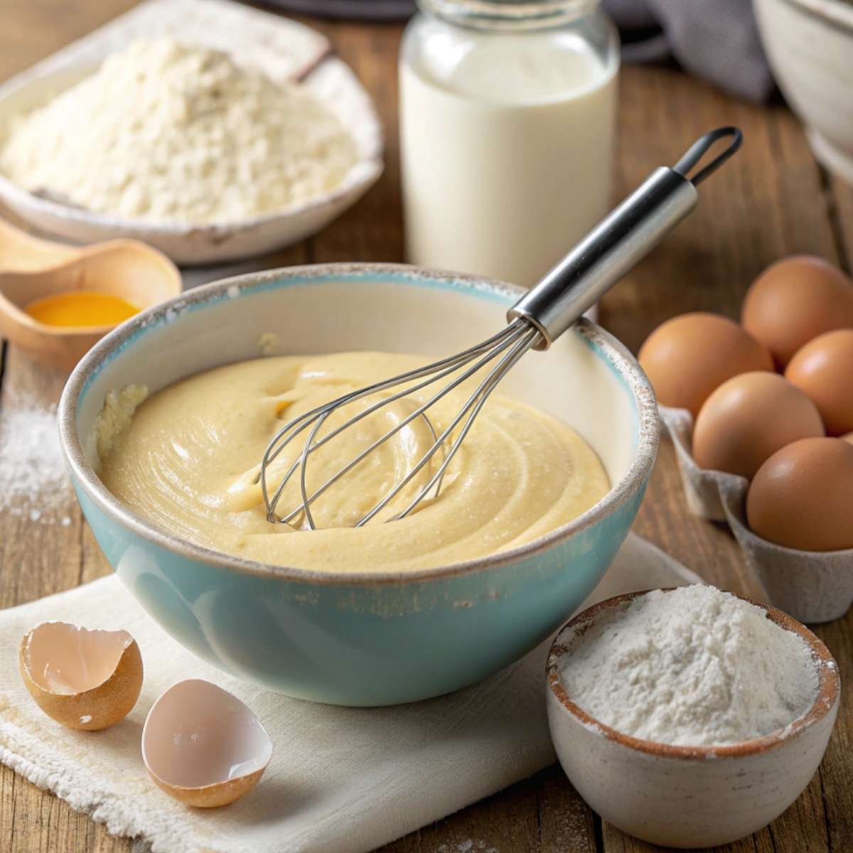 Mixing gluten free hotcake batter with fresh ingredients