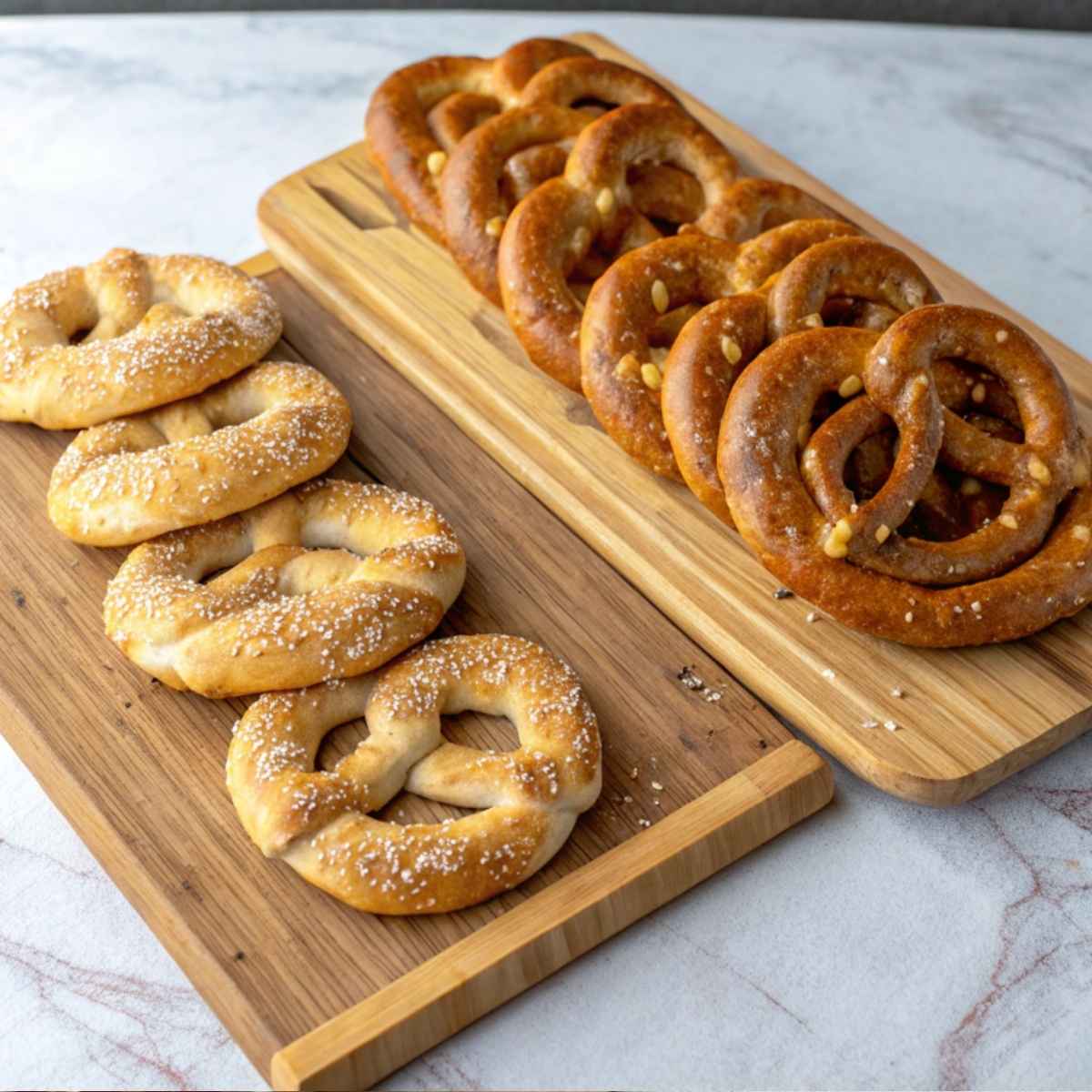 Traditional vs. gluten-free pretzels comparison.