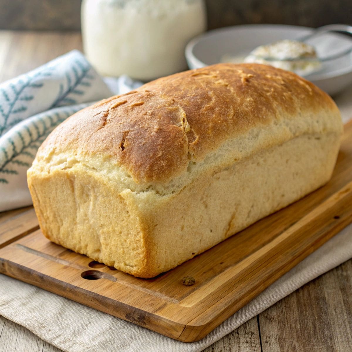 A loaf of freshly baked Simple Gluten-Free Sandwich Bread