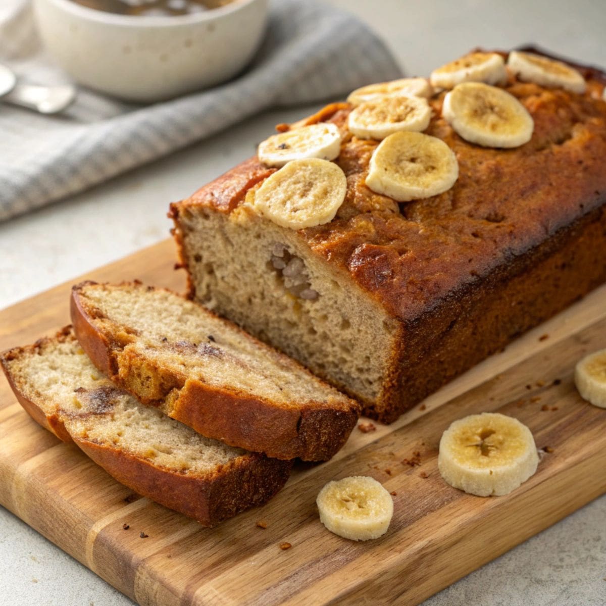 A loaf of freshly baked gluten-free banana bread