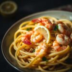 a zesty gluten-free pasta dish with shrimp, garlic, and lemon