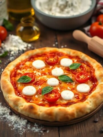 gluten-free pizza crust on a rustic wooden table