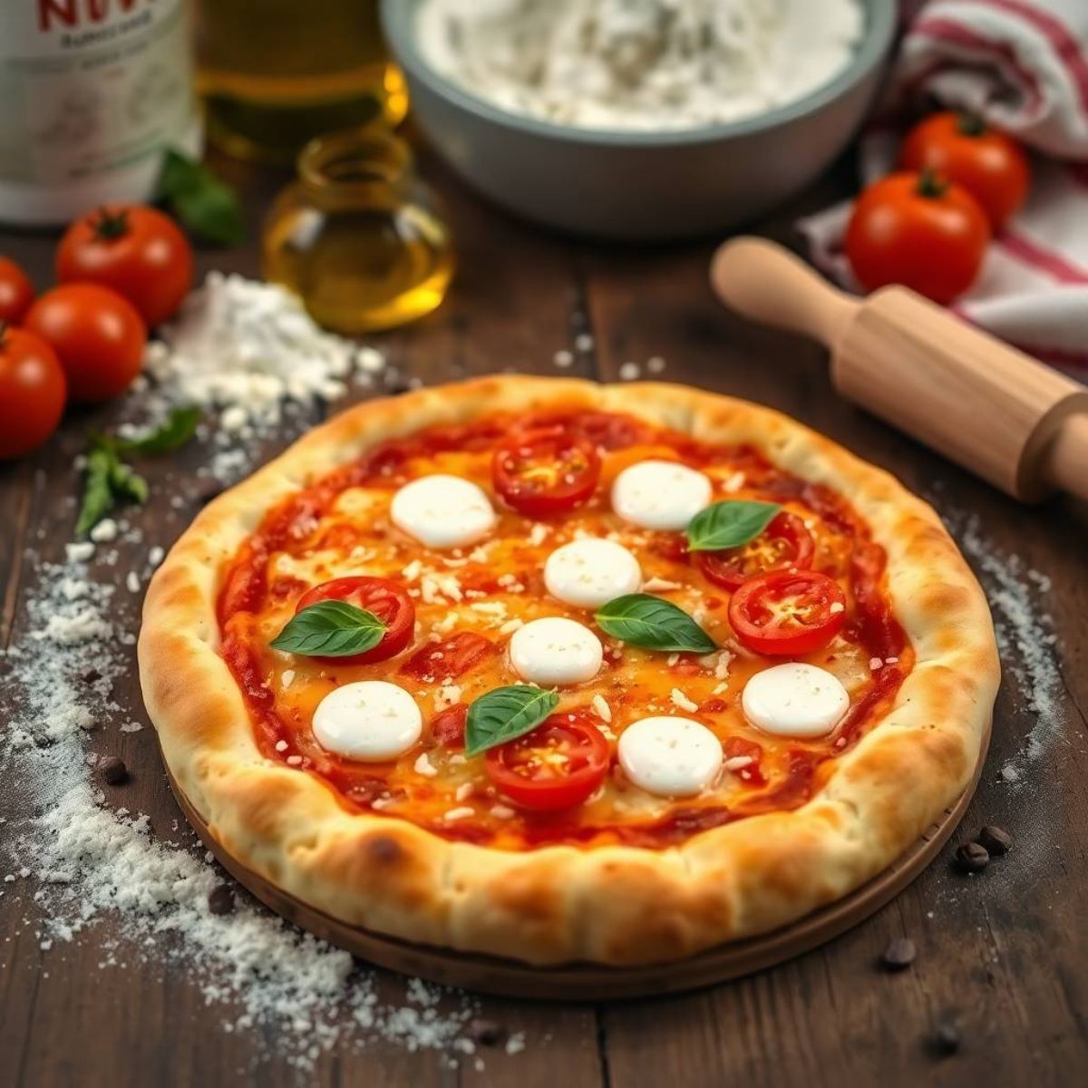  gluten free pizza crust on a rustic wooden table