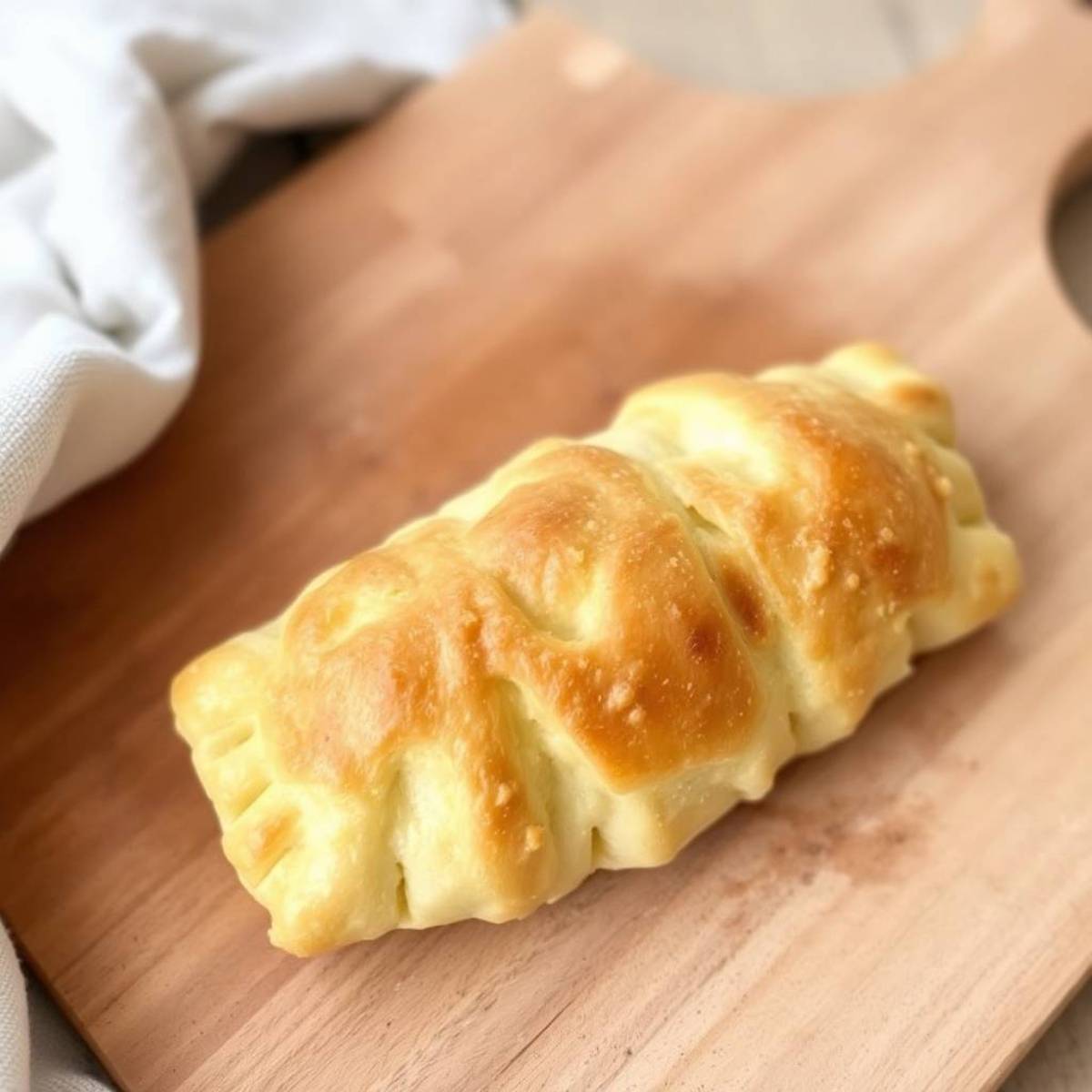 flaky gluten-free puff pastry on a wooden cutting board, using natural earth tones like browns and beiges to evoke a cozy, muted atmosphere