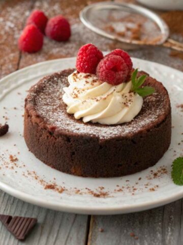 Decadent gluten-free chocolate cake with raspberries