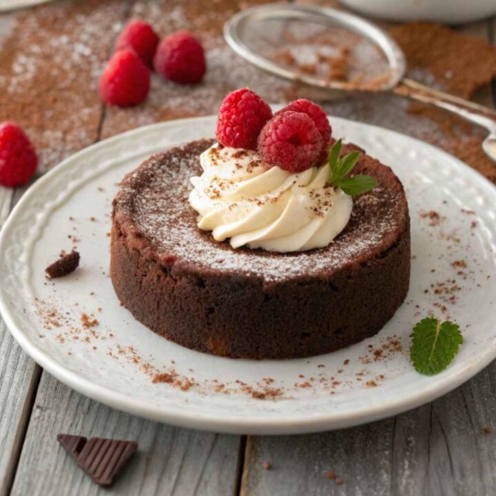 Decadent gluten-free chocolate cake with raspberries