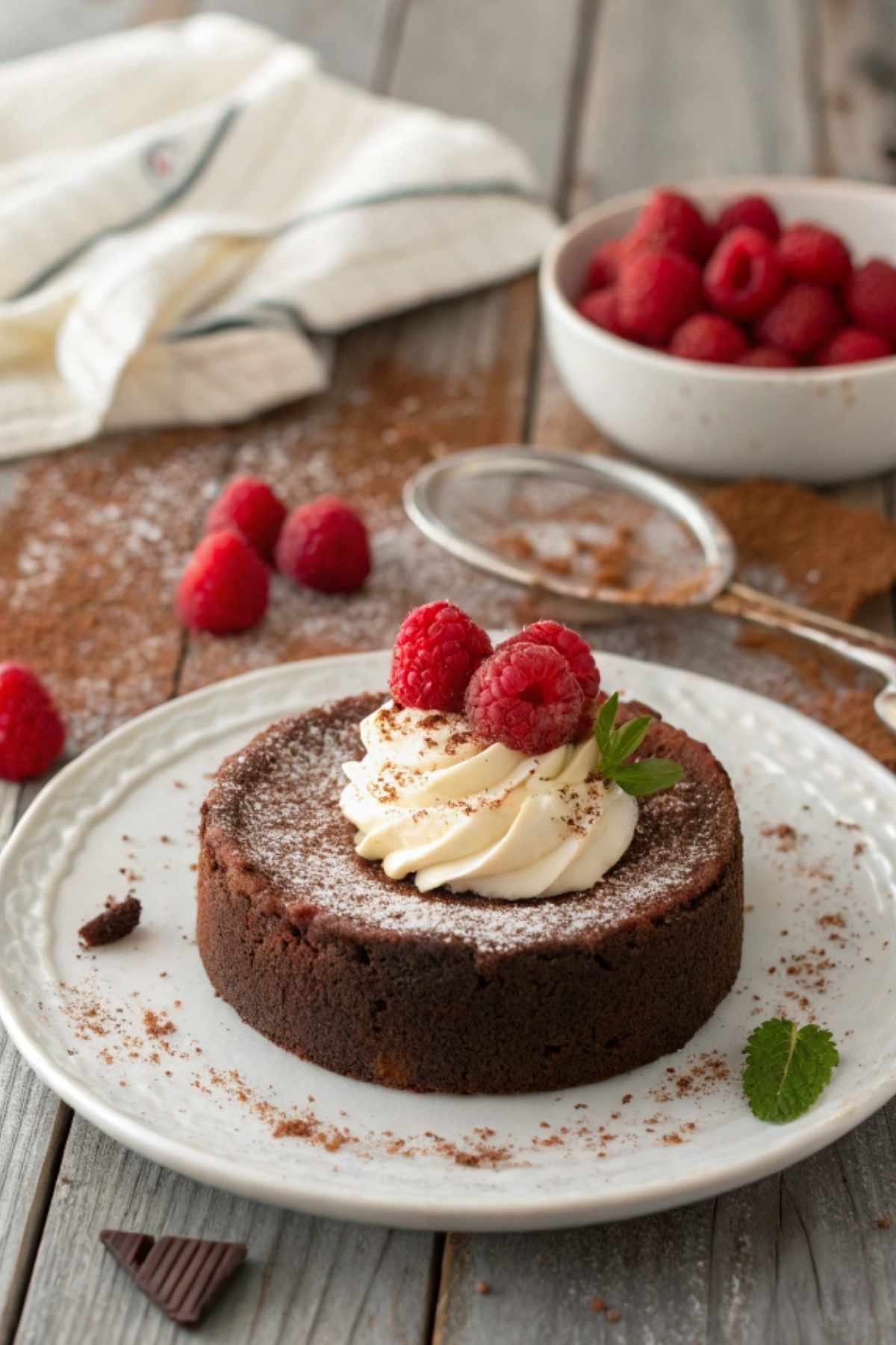 Decadent gluten-free chocolate cake with raspberries