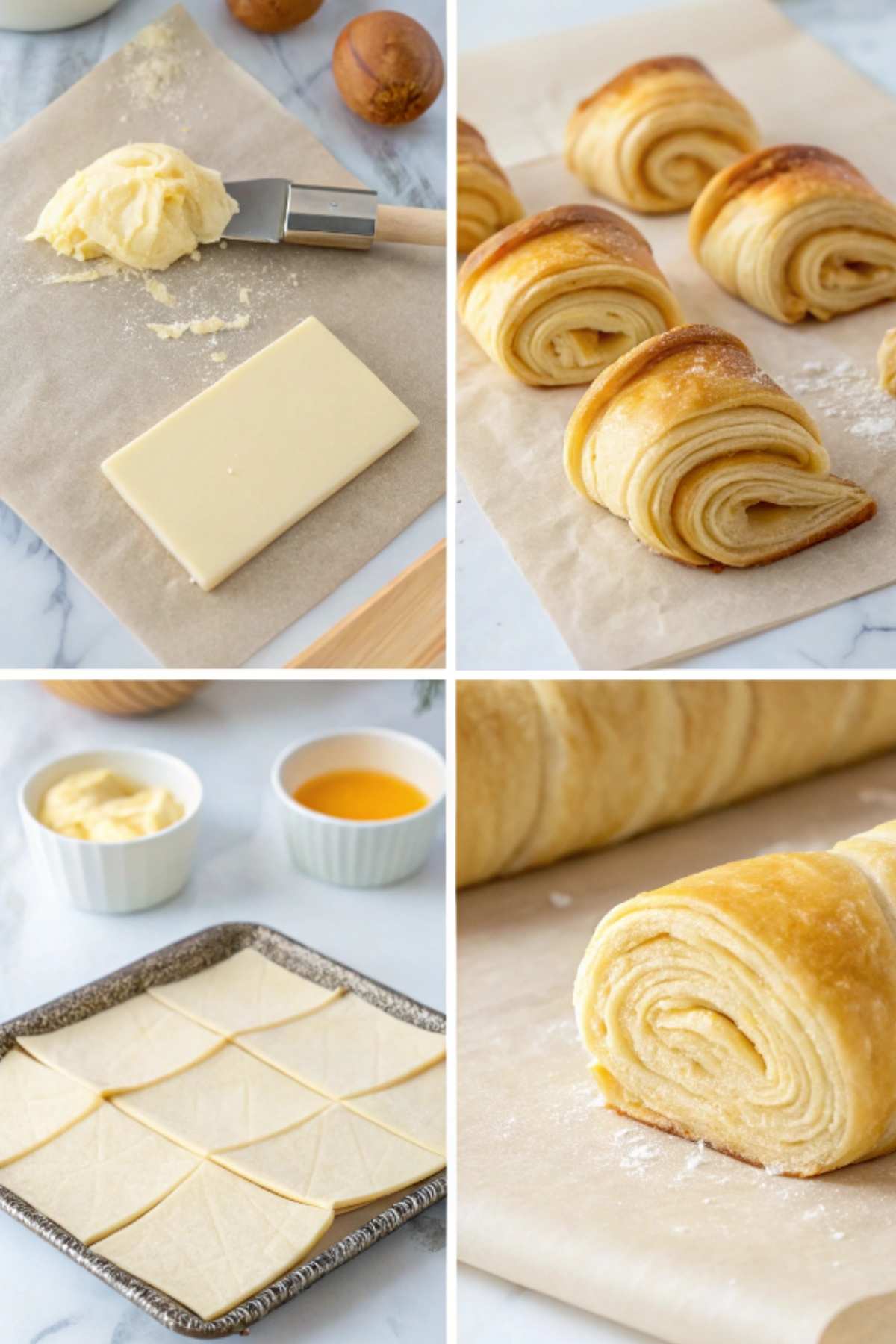 Gluten-free croissant dough being laminated and folded.