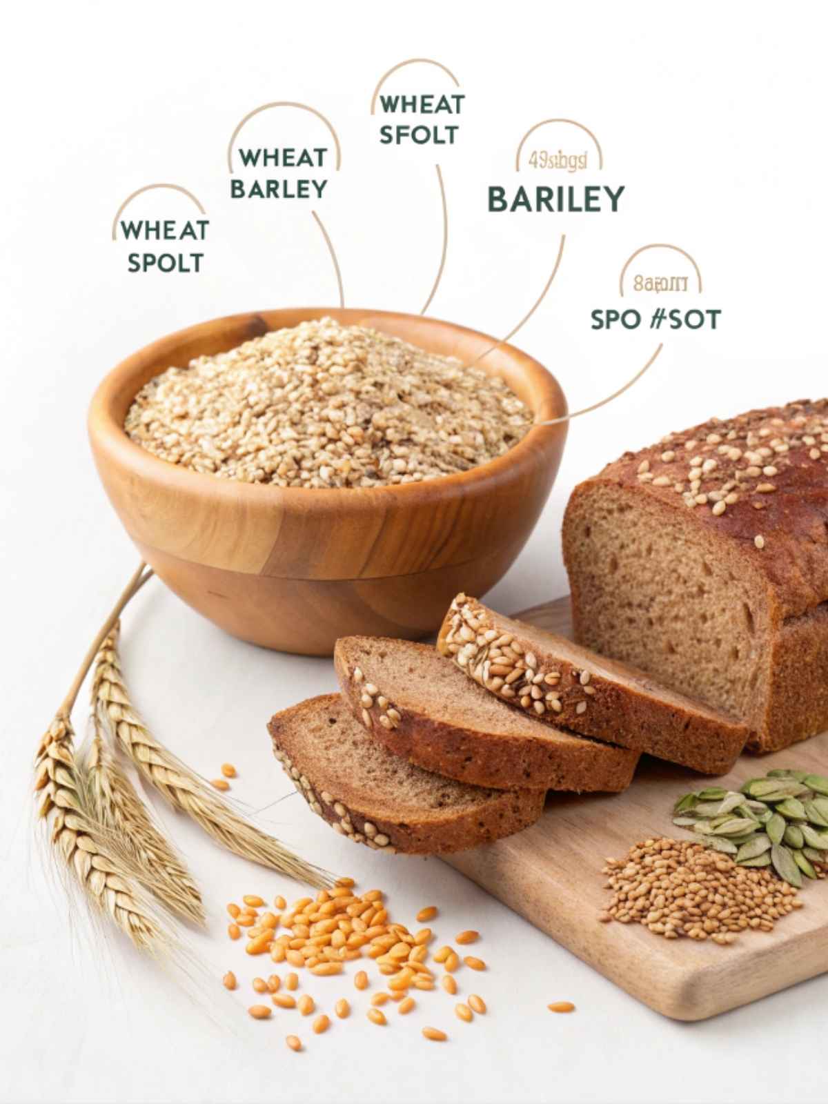 Sprouted grains used in Ezekiel bread, including wheat and barley.